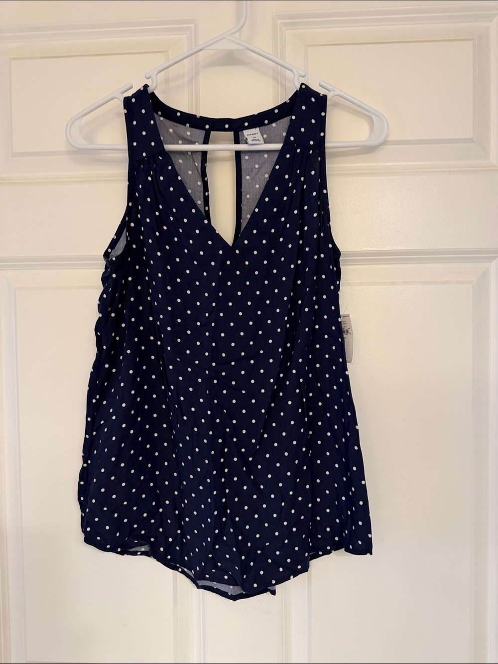 Old Navy Navy and White Polka Dot V-Neck Tank